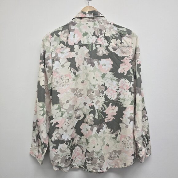 Chicos Floral Button Up Blouse Top Long Sleeve Super Soft Lyocell Sz Medium EUC - Picture 2 of 8